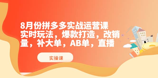 8月份拼多多实战运营课，实时玩法，爆款打造，改销量，补大单，AB单，直播-云阁资源网