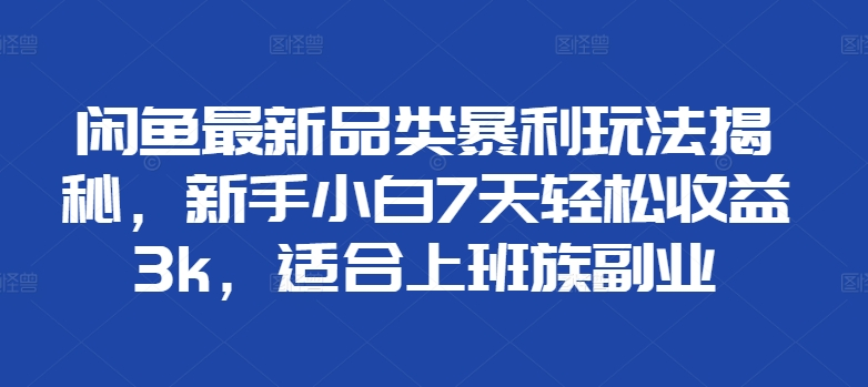 闲鱼最新品类暴利玩法揭秘，新手小白7天轻松赚3000+，适合上班族副业-云阁资源网