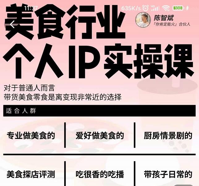 美食行业个人IP实操课，对于普通人而言，带货美食零食是离变现非常近的选择-云阁资源网