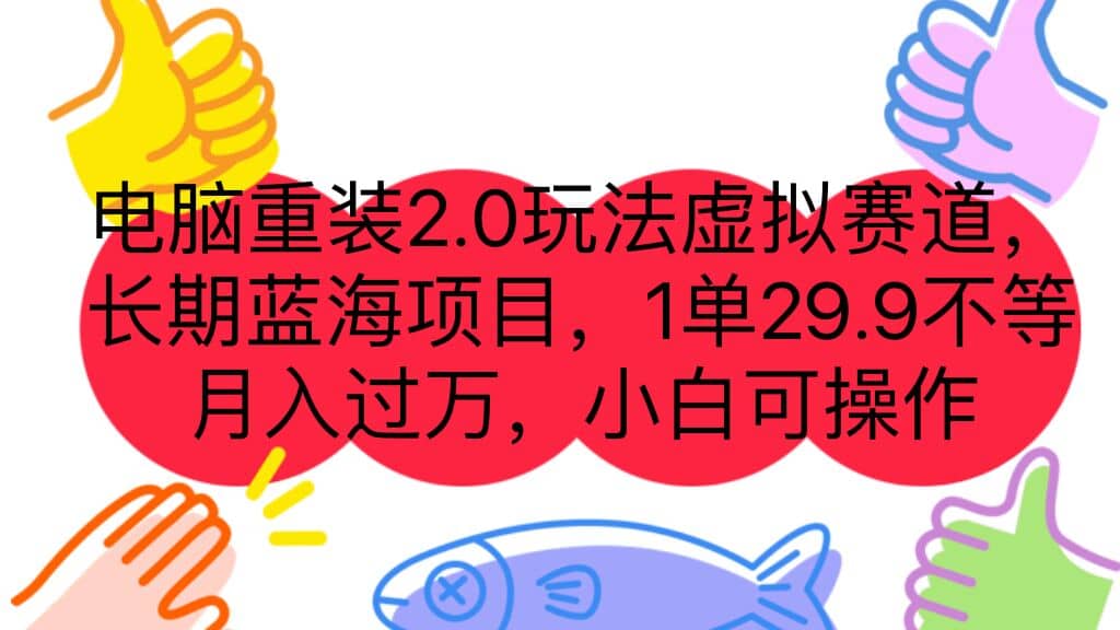 电脑重装2.0玩法虚拟赛道，长期蓝海项目 一单29.9不等 月入过万 小白可操作-云阁资源网