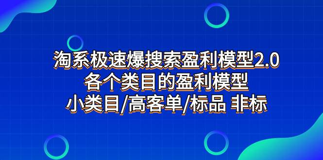 淘系极速爆搜索盈利模型2.0，各个类目的盈利模型，小类目/高客单/标品 非标-云阁资源网