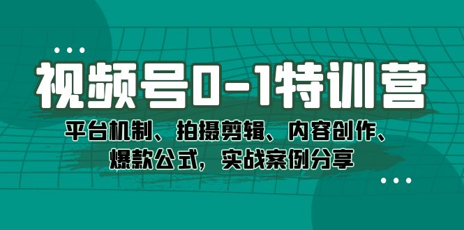 视频号0-1特训营：平台机制、拍摄剪辑、内容创作、爆款公式，实战案例分享-云阁资源网
