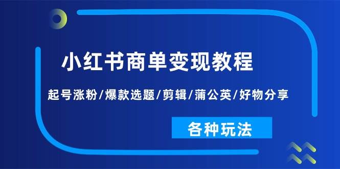 小红书商单变现教程：起号涨粉/爆款选题/剪辑/蒲公英/好物分享/各种玩法-云阁资源网