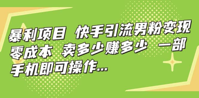 快手引流男粉变现，零成本，卖多少赚多少，一部手机即可操作，一天1000+-云阁资源网