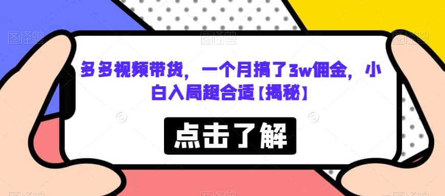多多视频带货，一个月搞了3w佣金，小白入局超合适【揭秘】-云阁资源网