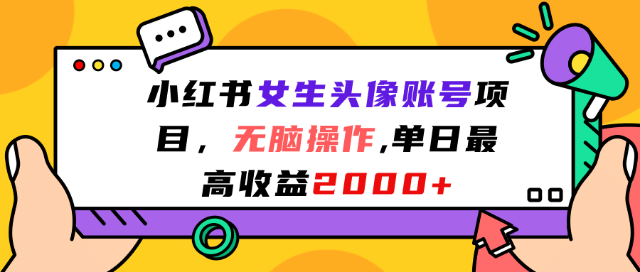 小红书女生头像账号项目，无脑操作，单日最高收益2000+-云阁资源网