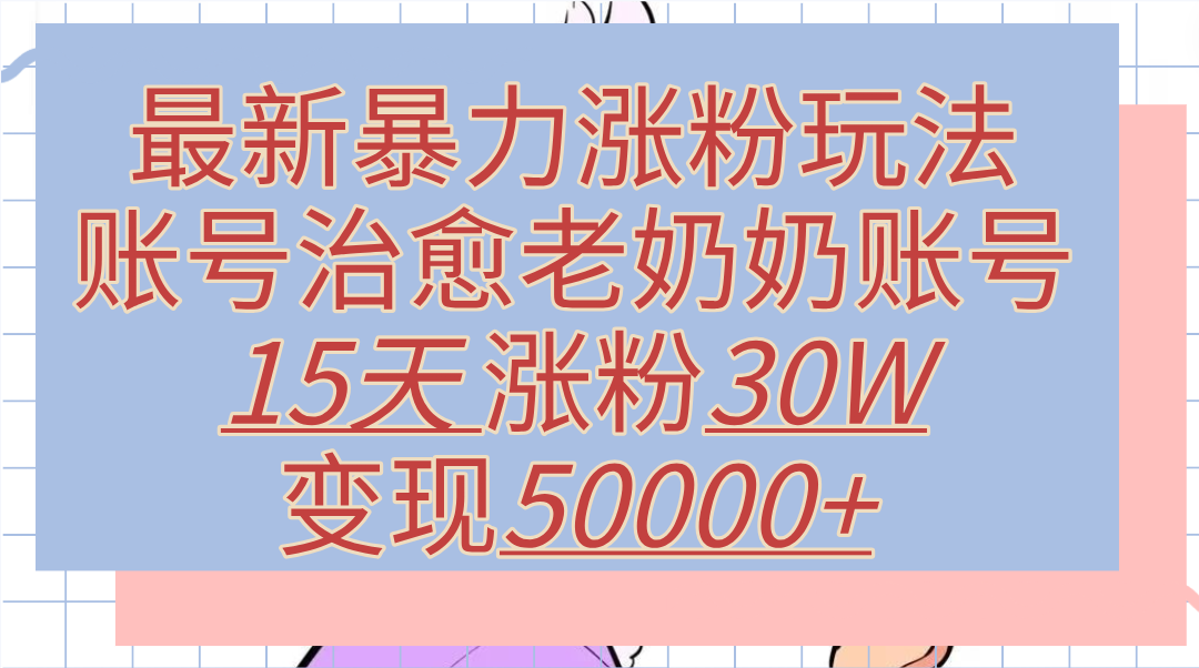 最新暴力涨粉玩法，治愈老奶奶账号，15天涨粉30W，变现50000+【揭秘】-云阁资源网