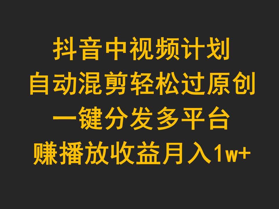 抖音中视频计划，自动混剪轻松过原创，一键分发多平台赚播放收益，月入1w+-云阁资源网