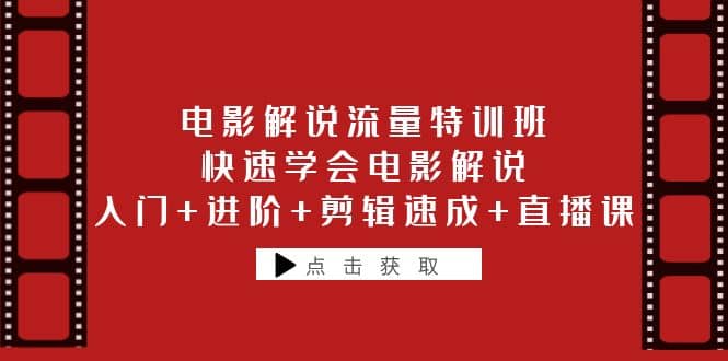 电影解说流量特训班：快速学会电影解说，入门+进阶+剪辑速成+直播课-云阁资源网
