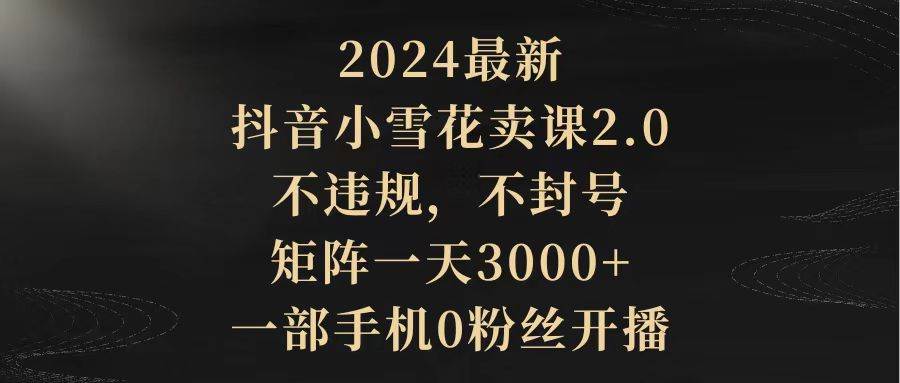 2024最新抖音小雪花卖课2.0 不违规 不封号 矩阵一天3000+一部手机0粉丝开播-云阁资源网