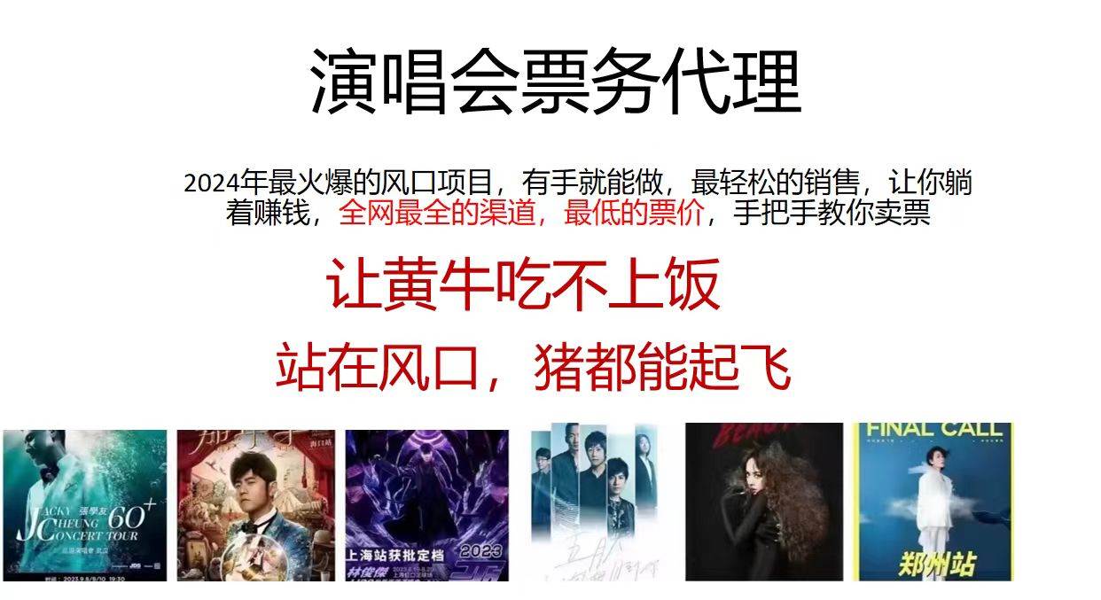 演唱会全网最低票务代理，小白一分钟上手，手把手教你卖票，日入2000+…-云阁资源网
