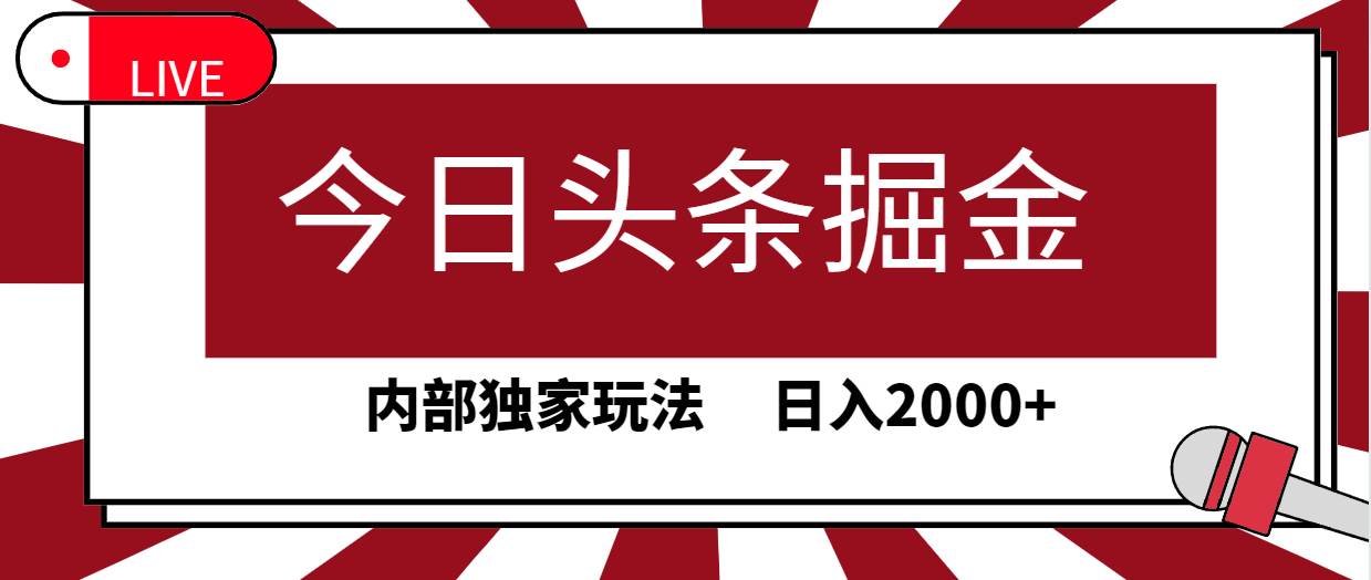 今日头条掘金，30秒一篇文章，内部独家玩法，日入2000+-云阁资源网