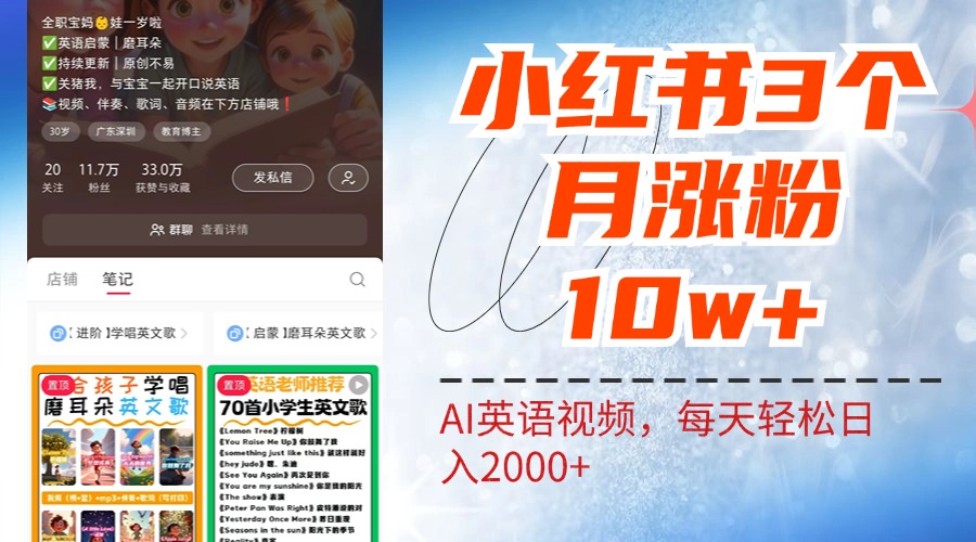 小红书三个月涨粉10W！AI英语视频0成本制作，每天轻松日入2000+-云阁资源网