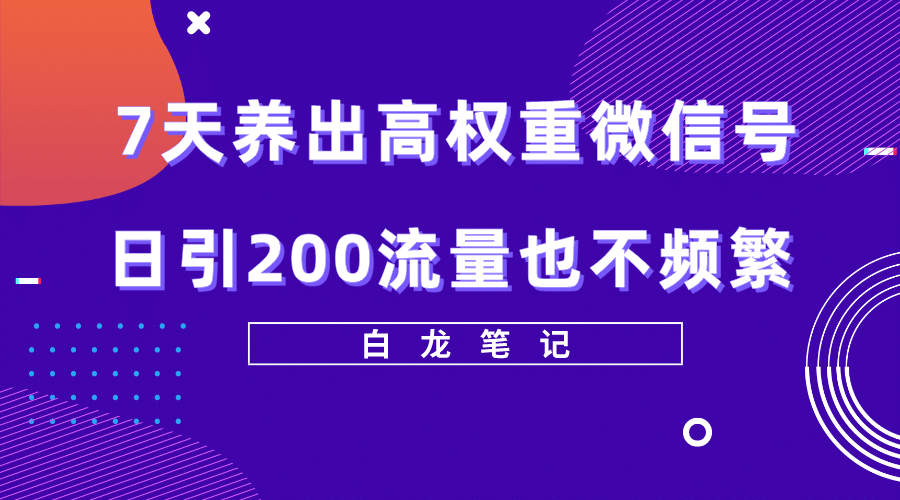 7天养出高权重微信号，日引200流量也不频繁，方法价值3680元-云阁资源网