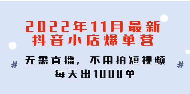 2022年11月最新抖音小店爆单训练营：无需直播，不用拍短视频，每天出1000单-云阁资源网