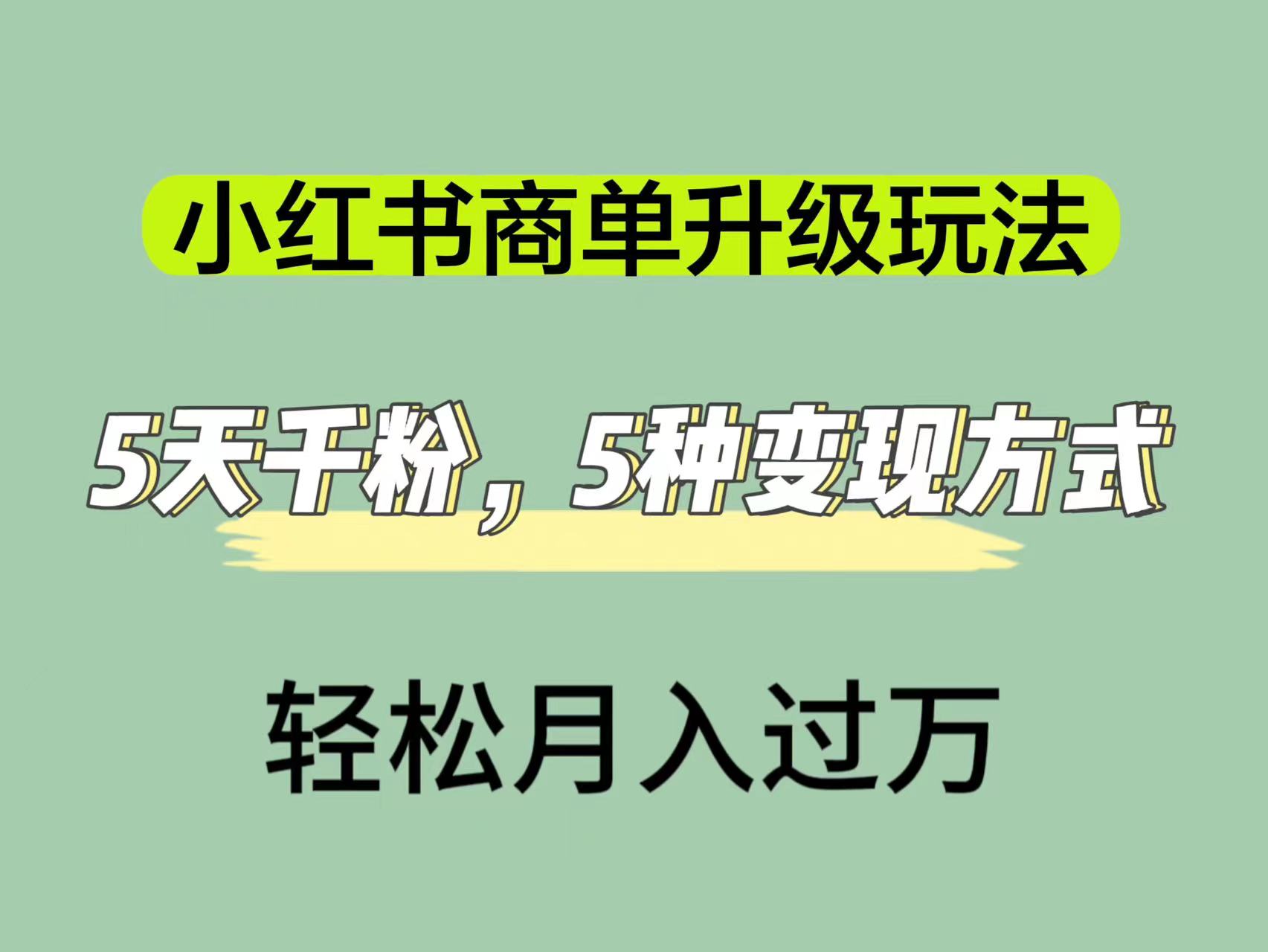 小红书商单升级玩法，5天千粉，5种变现渠道，轻松月入1万+-云阁资源网