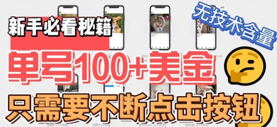 最新无脑只需不断点击按钮，单号100美金暴利项目，可批量操作-云阁资源网
