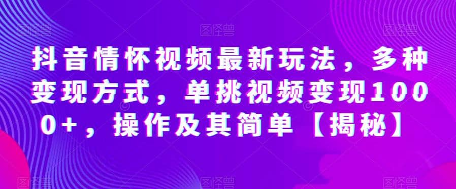 抖音情怀视频最新玩法，多种变现方式，单挑视频变现1000+，操作及其简单【揭秘】-云阁资源网