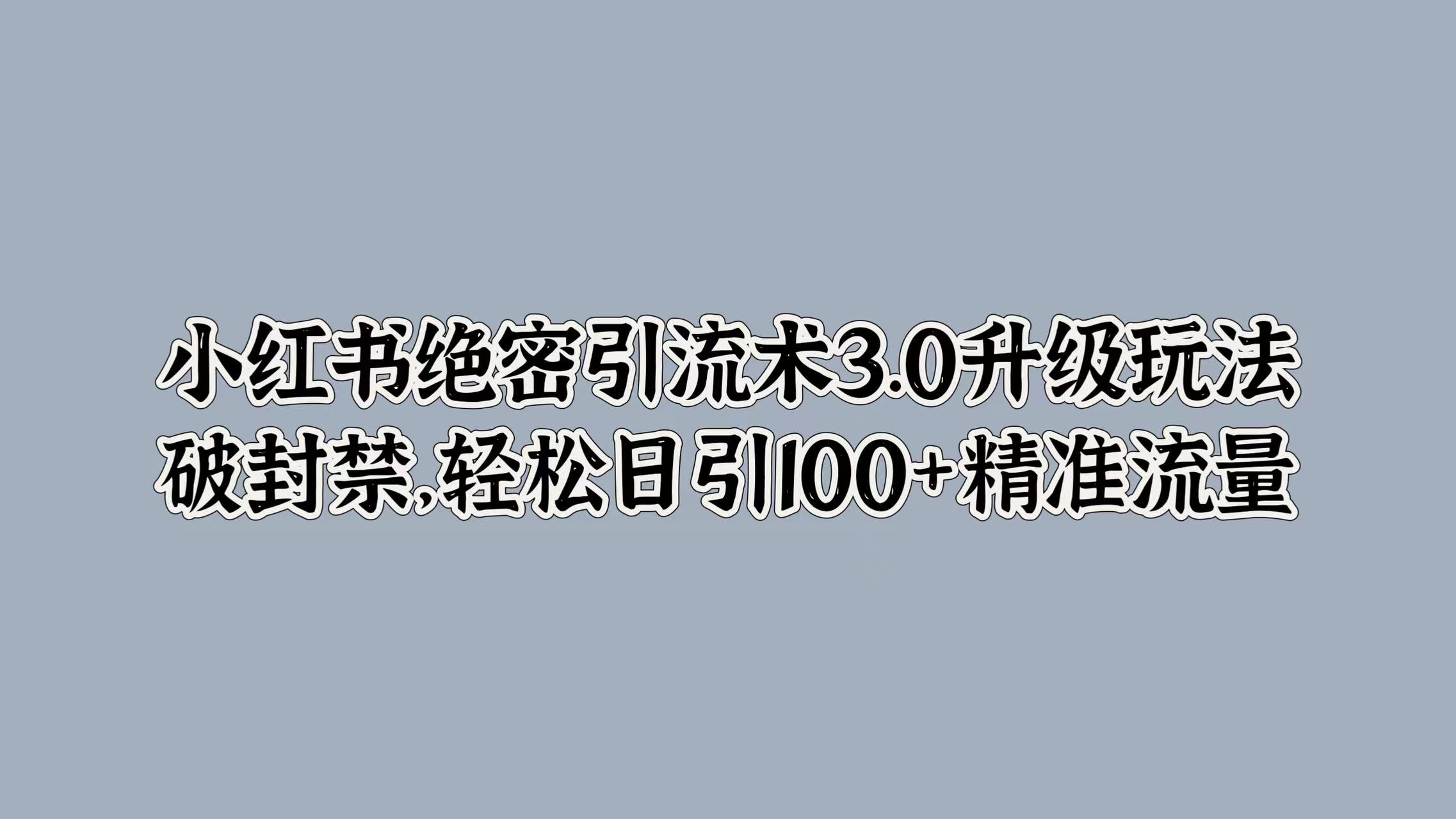 小红书绝密引流术3.0升级玩法，破封禁，轻松日引100+精准流量-云阁资源网
