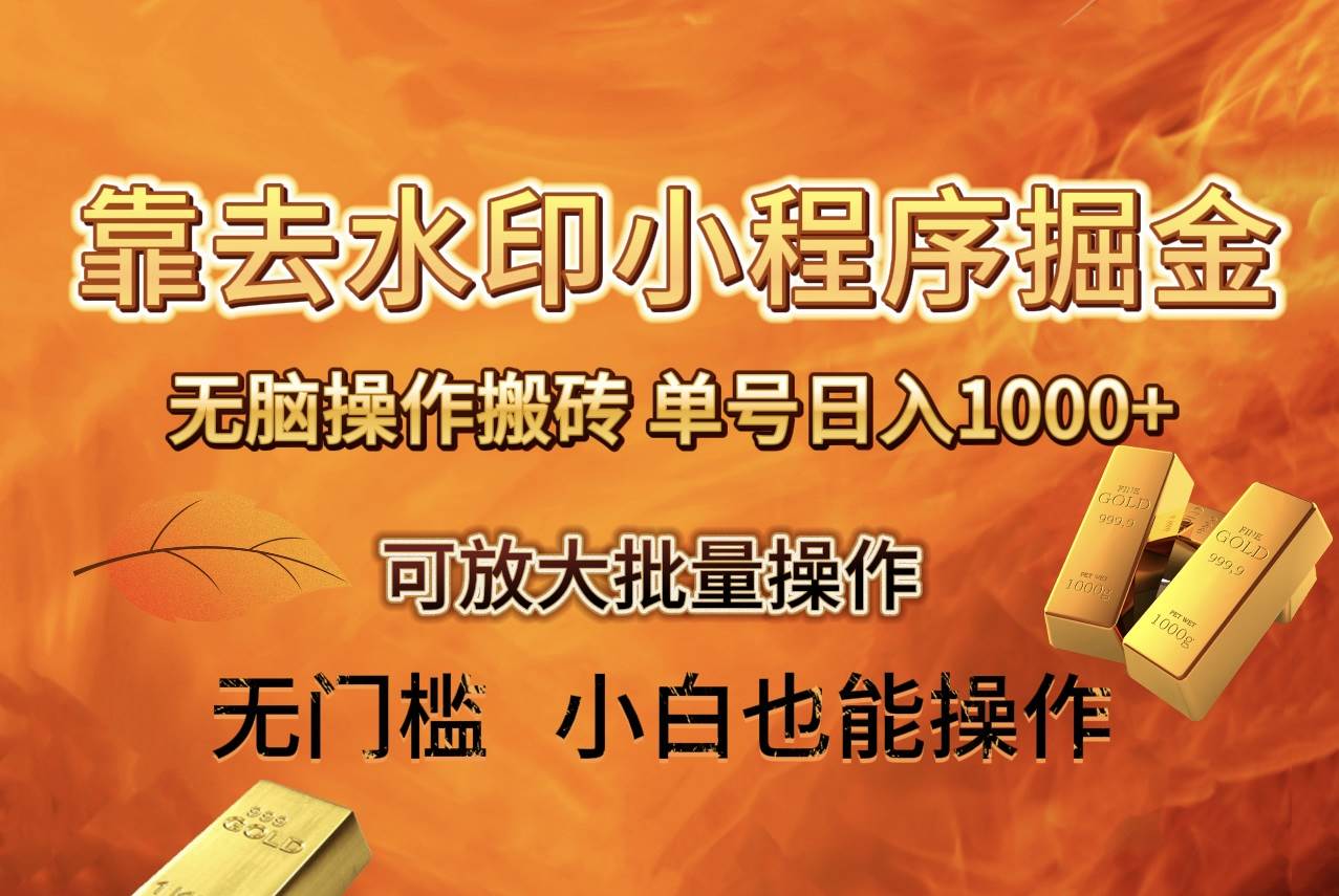 去水印小程序+拼多多 无脑搬砖 ，单号日入1000+ 保姆级教程 可放大批量操作-云阁资源网