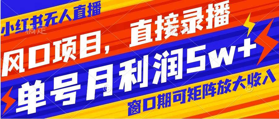 风口项目，小红书无人直播带货，直接录播，可矩阵，月入5w+-云阁资源网