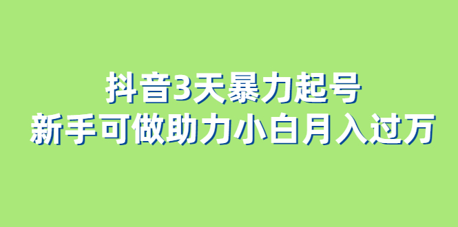 抖音3天暴力起号新手可做助力小白月入过万-云阁资源网
