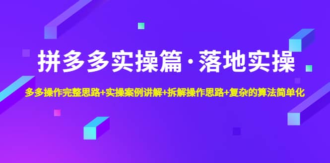拼多多实操篇·落地实操 完整思路+实操案例+拆解操作思路+复杂的算法简单化-云阁资源网