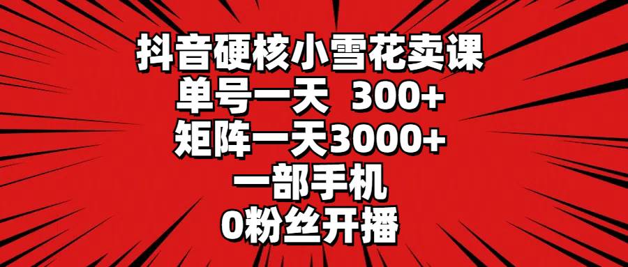 抖音硬核小雪花卖课，单号一天300+，矩阵一天3000+，一部手机0粉丝开播-云阁资源网