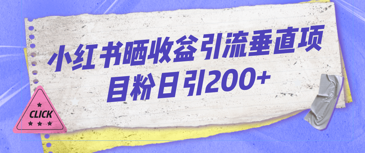 小红书晒收益图引流垂直项目粉日引200+-云阁资源网