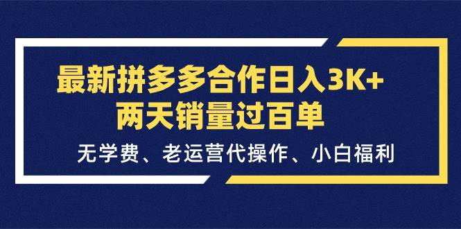 最新拼多多合作日入3K+两天销量过百单，无学费、老运营代操作、小白福利-云阁资源网