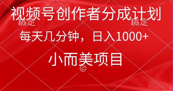 视频号创作者分成计划，每天几分钟，收入1000+，小而美项目-云阁资源网