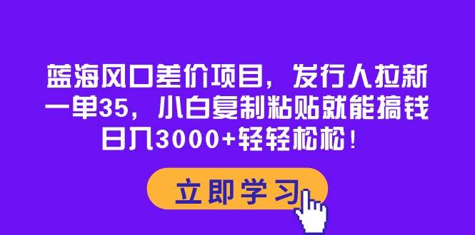 蓝海风口差价项目，发行人拉新，一单35，小白复制粘贴就能搞钱！日入3000+轻轻松松-云阁资源网