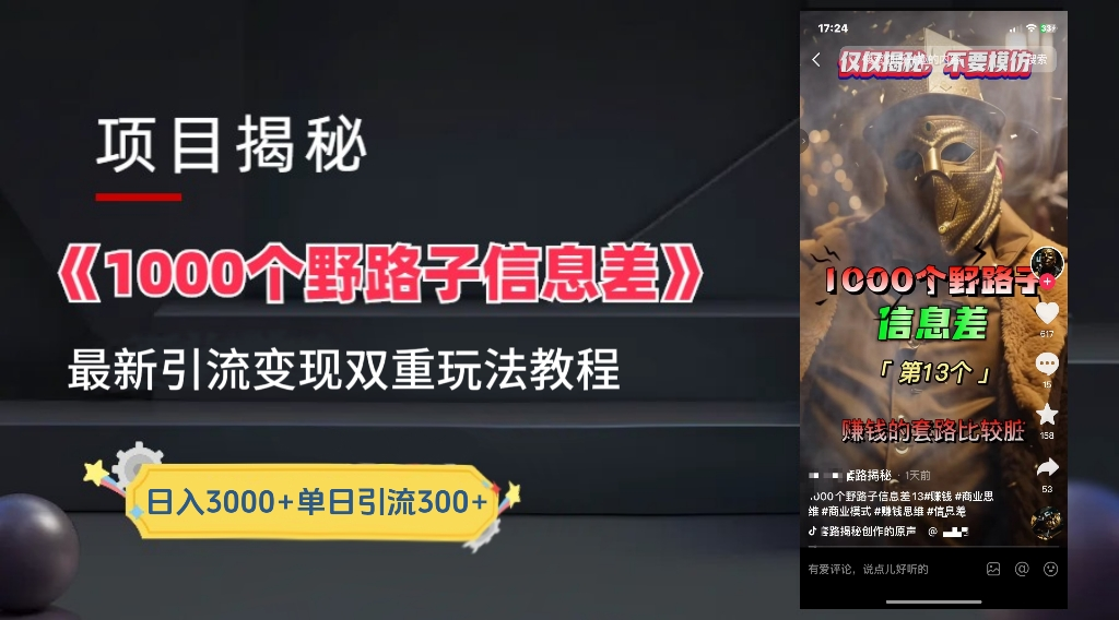 抖音一千个野路子信息差最新玩法教程-变现＋引流的玩法具体拆解-云阁资源网