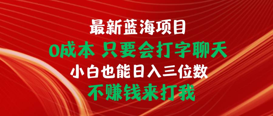 最新蓝海项目 0成本 只要会打字聊天 小白也能日入三位数 不赚钱来打我-云阁资源网