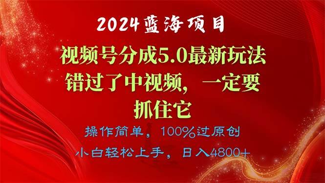 2024蓝海项目，视频号分成计划5.0最新玩法，错过了中视频，一定要抓住…-云阁资源网