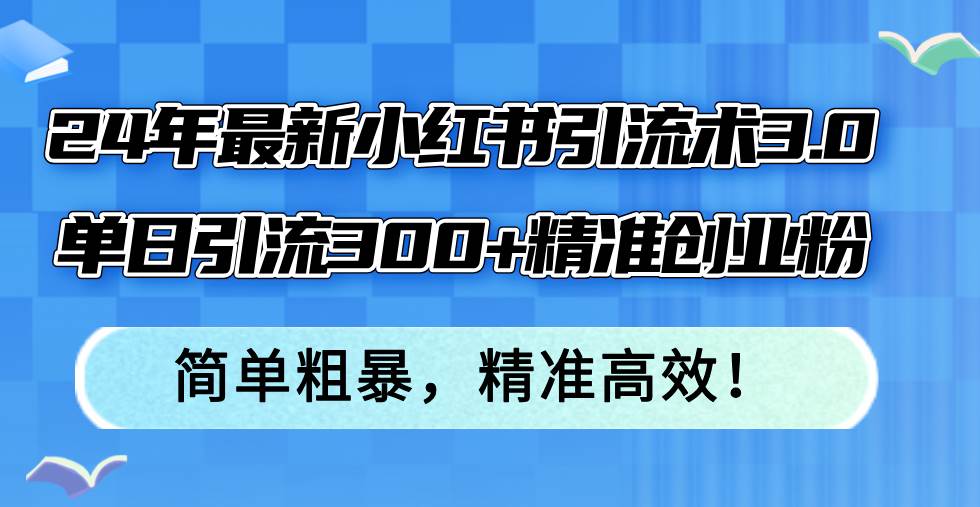 24年最新小红书引流术3.0，单日引流300+精准创业粉，简单粗暴，精准高效！-云阁资源网