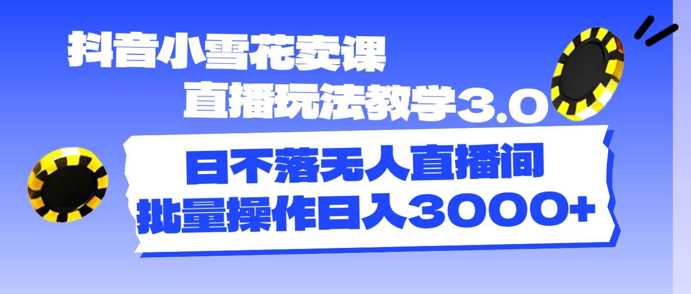 抖音小雪花卖课直播玩法教学3.0，日不落无人直播间，批量操作日入3000+-云阁资源网