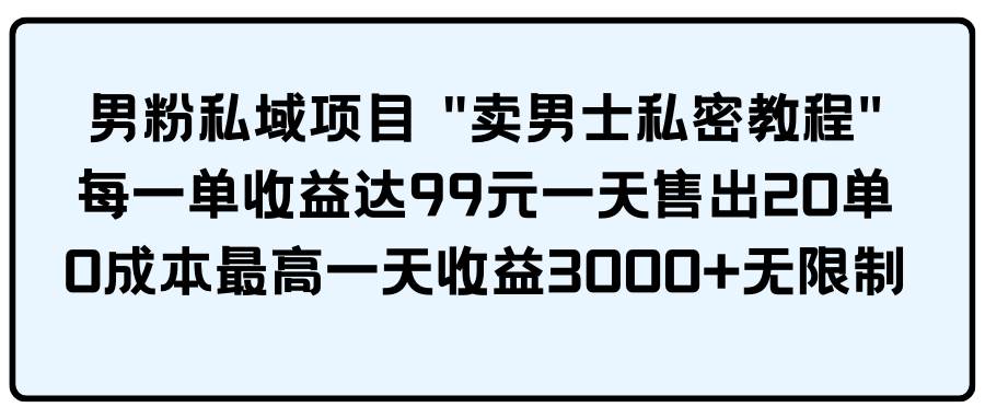 男粉私域项目 卖男士私密教程 每一单收益达99元一天售出20单-云阁资源网