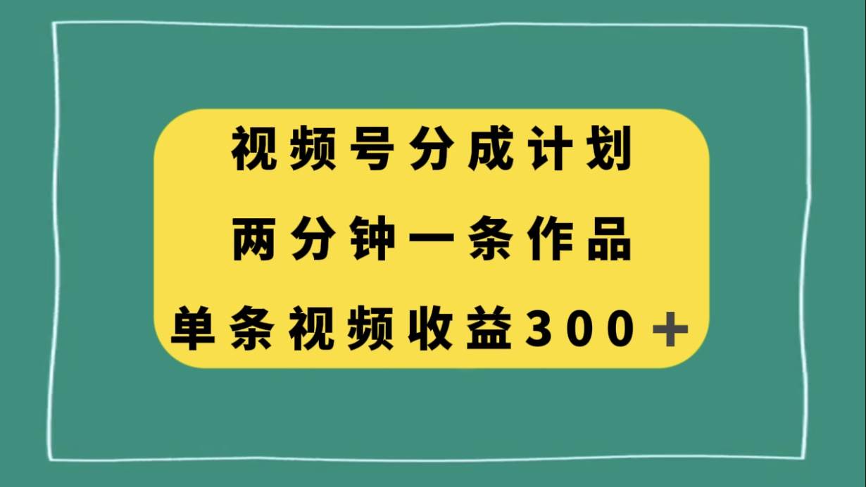 视频号分成计划，两分钟一条作品，单视频收益300+-云阁资源网