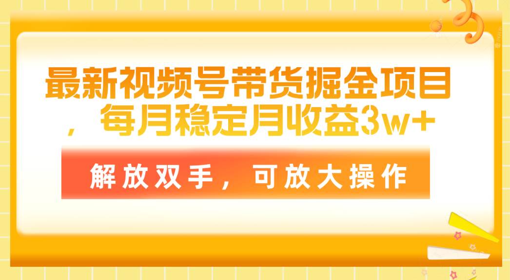 最新视频号带货掘金项目，每月稳定月收益3w+，解放双手，可放大操作-云阁资源网