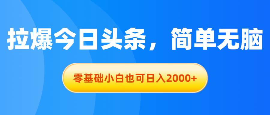 拉爆今日头条，简单无脑，零基础小白也可日入2000+-云阁资源网