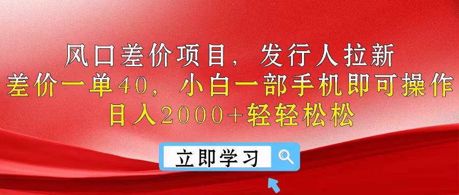 风口差价项目，发行人拉新，差价一单40，小白一部手机即可操作，日入20…-云阁资源网