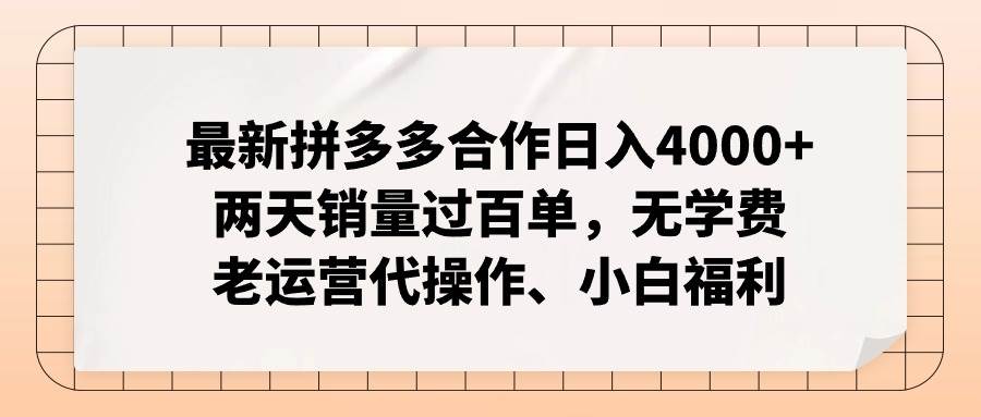 最新拼多多合作日入4000+两天销量过百单，无学费、老运营代操作、小白福利-云阁资源网