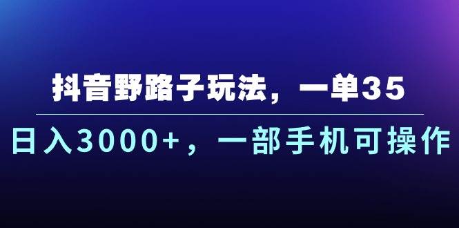 抖音野路子玩法，一单35.日入3000+，一部手机可操作-云阁资源网