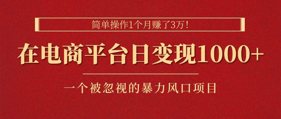 简单操作1个月赚了3万！在电商平台日变现1000+！一个被忽视的暴力风口…-云阁资源网