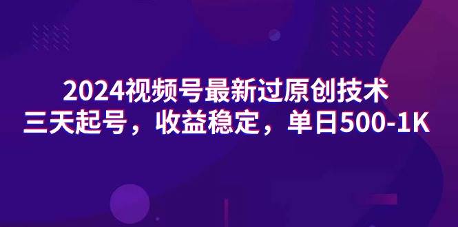 2024视频号最新过原创技术，三天起号，收益稳定，单日500-1K-云阁资源网