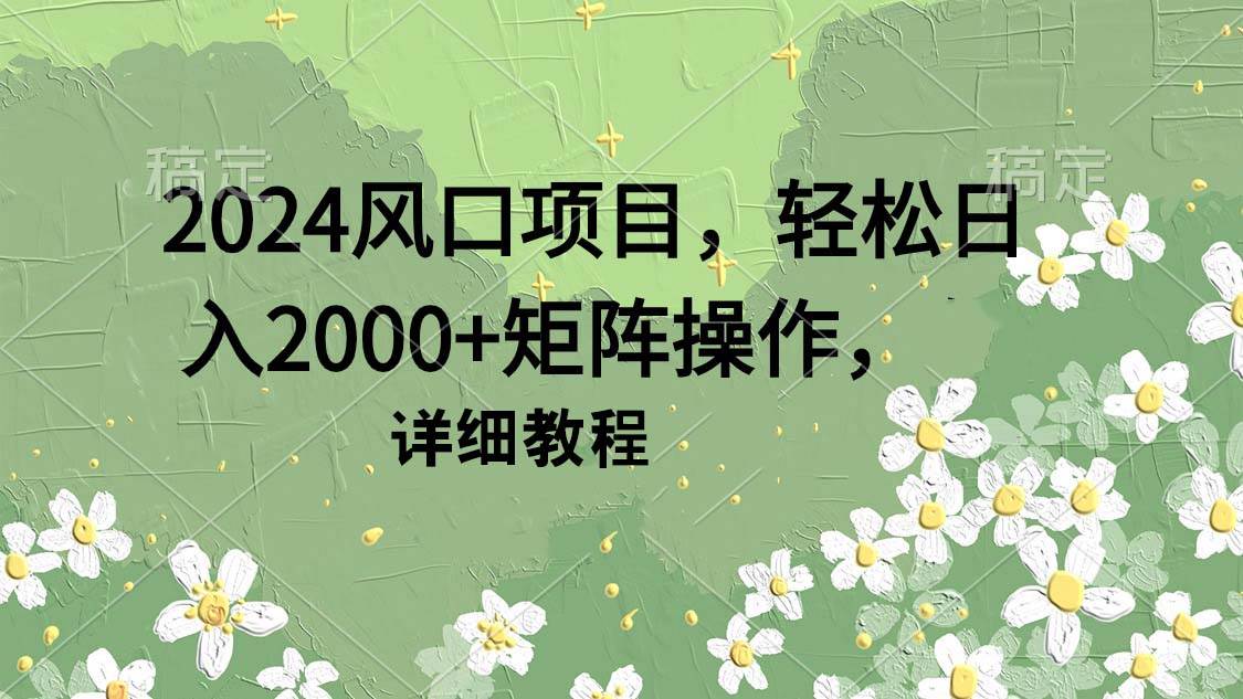 2024风口项目，轻松日入2000+矩阵操作，详细教程-云阁资源网