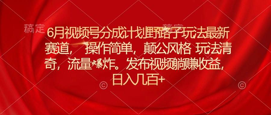6月视频号分成计划野路子玩法最新赛道操作简单，颠公风格玩法清奇，流…-云阁资源网