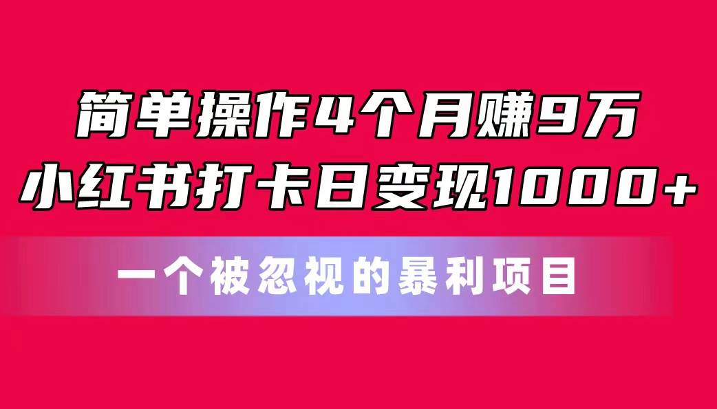 简单操作4个月赚9万！小红书打卡日变现1000+！一个被忽视的暴力项目-云阁资源网