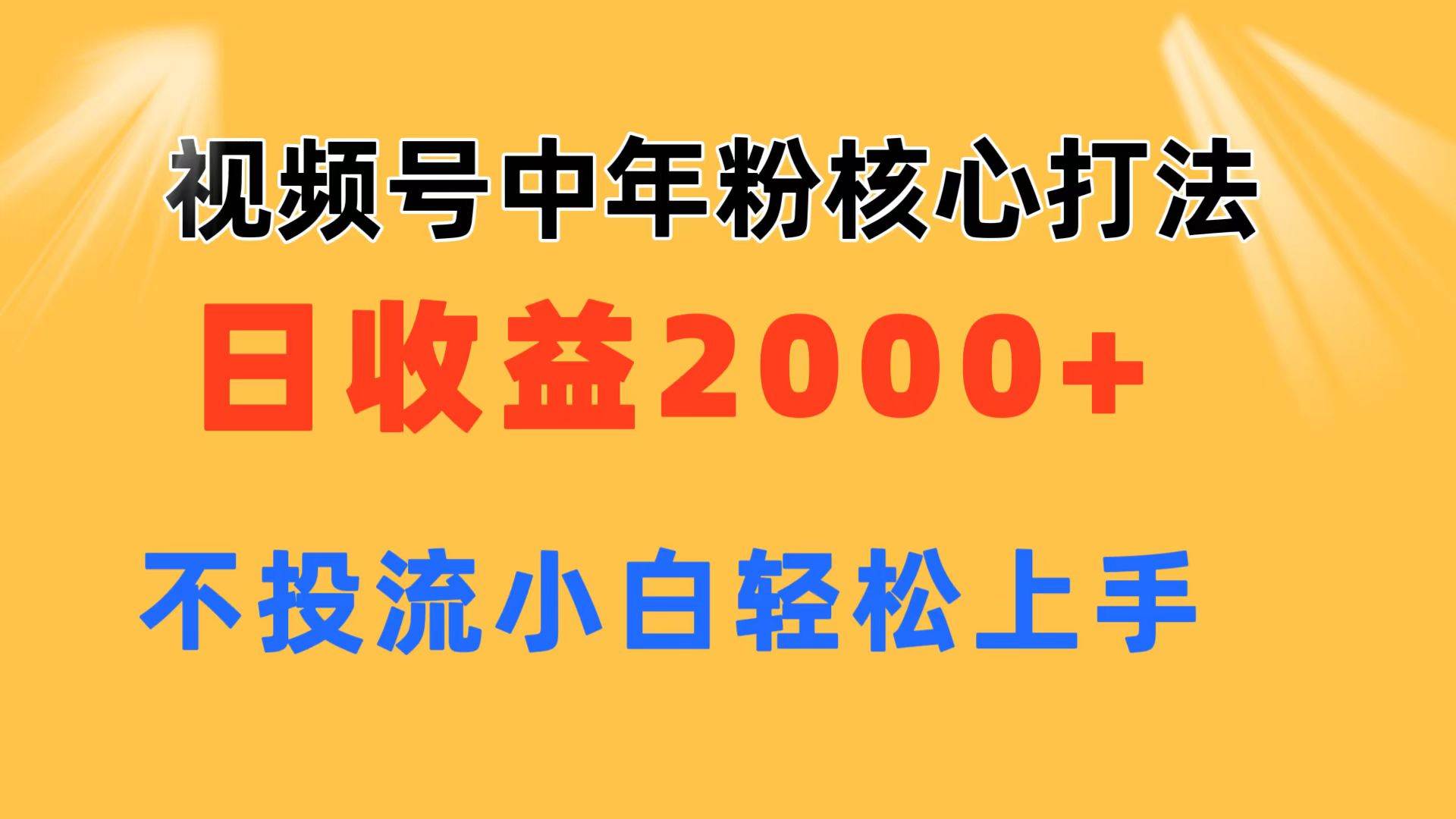 视频号中年粉核心玩法 日收益2000+ 不投流小白轻松上手-云阁资源网